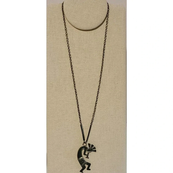 VINT NAVAJO NELLIE BAIN KOKOPELLI STERLING PENDANT & CHAIN SIGNED - Picture 1 of 7